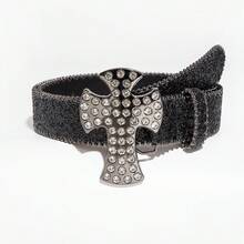 1 pieza Cinturón de con cruz de strass, estilo punk denim rock Y2K, con estrella y strass incrustado, accesorio versátil para jeans, adecuado para uso diario - Negro - Cruz de diamantes de imitación - Ver 5