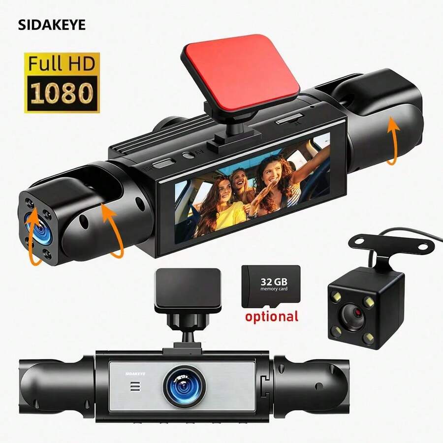 SIDAKEYE Cámara Dual para Automóvil DVR 1080P, Cámara Frontal 1080P y Cámara Trasera 480P, con Visión Nocturna Infrarroja, Accesorios para Automóvil | Cámara DVR para Automóvil | Grabadora para Automóvil | Monitoreo de Estacionamiento, con Visión Nocturna Infrarroja Incorporada, Grabación en Bucle - A - Ver 1