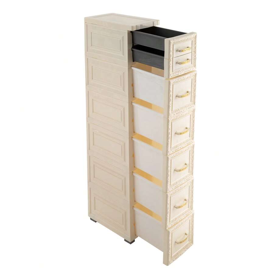 6Tier Bathroom Floor Cabinet Vertical Storage Unit With Drawers And Casters Large Capacity Narrow Tall Slim Storage Tower Waterproof Toilet Paper Storage Cabinet - Milky-white - View 1