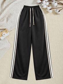 These Striped Long Pants Can Be Worn In All Seasons, Are Very , And Are Easy To Match With Various Tops Sports - Black - View 2