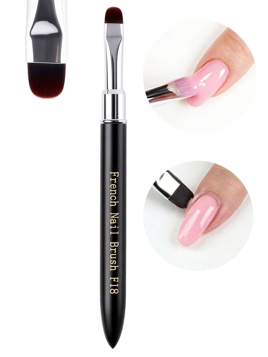 Nail Brush, 2-In-1 French Tip & Nail Edge Cleaning Brush, Suitable For Gel Nail Polish, Professional Nail Art Tool, Wooden Handle (French F18) - Black - View 1