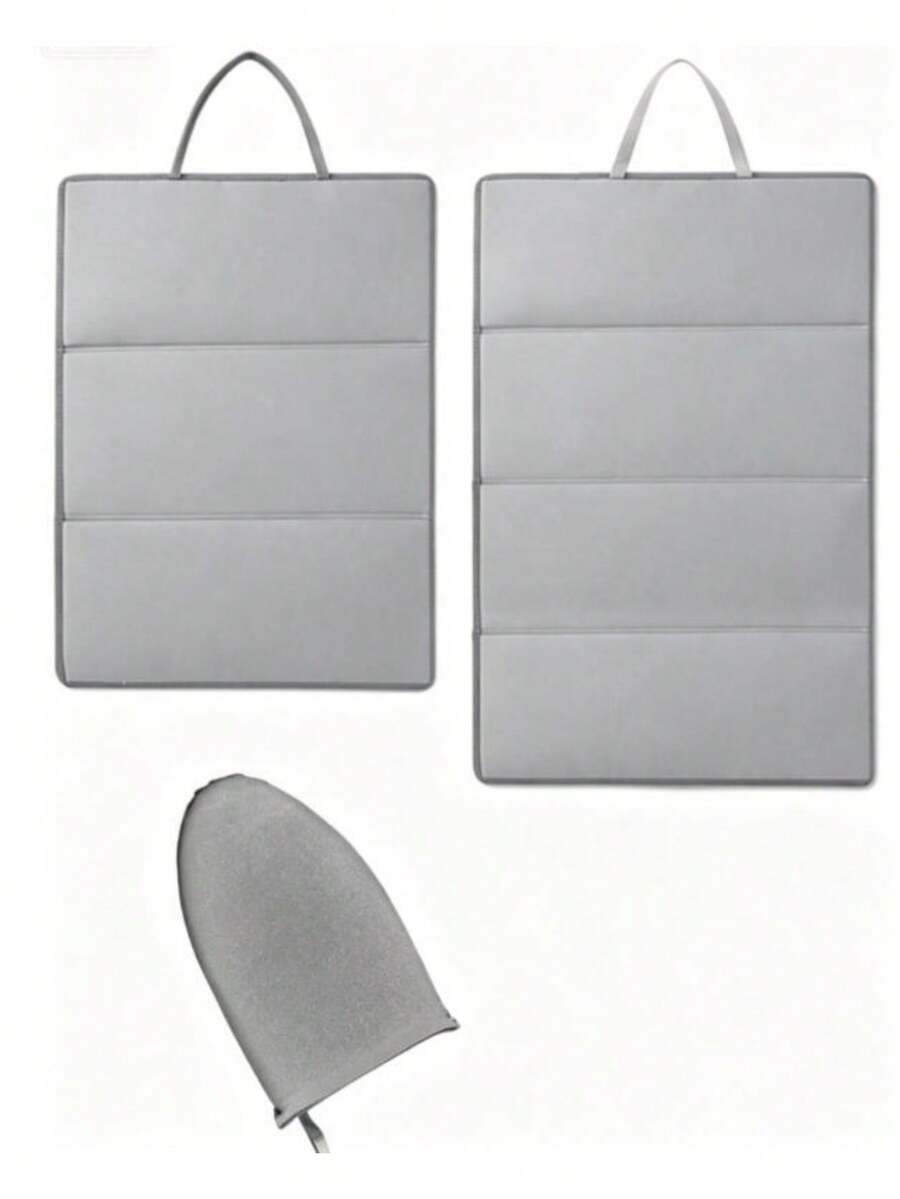 2pcs Lightweight Foldable Steam Ironing Board Set, Includes Hook And Pad, 4-Fold Portable Ironing Board, Non-Slip Surface, Ergonomic Handle, Suitable For Home/Travel, Durable PP Material, Travel Laundry Solution, Foldable Design, Stable And Durable - Grey - View 1