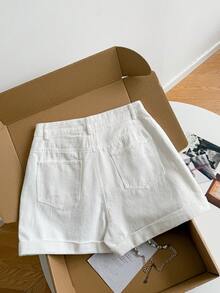 Women's Casual Loose Versatile Denim Shorts With Pockets Summer White - White - View 5