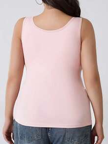 3pcs Plus Size Solid Color Camisole With Built-In Padding, Seamless Comfortable High Elasticity Sleeveless Tank Top - Multicolor - View 6