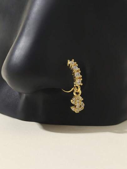 1pc Gold Tassel Long Pendant Nose Ring For Women Daily Wear