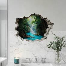1/2/3pcs Tropical Jungle Lake Landscape Wall Stickers, Reusable, Autumn Country Style, Bathroom Storage Organizer Rack, Vintage Bathroom Natural Home Decor - Multicolor - View 2
