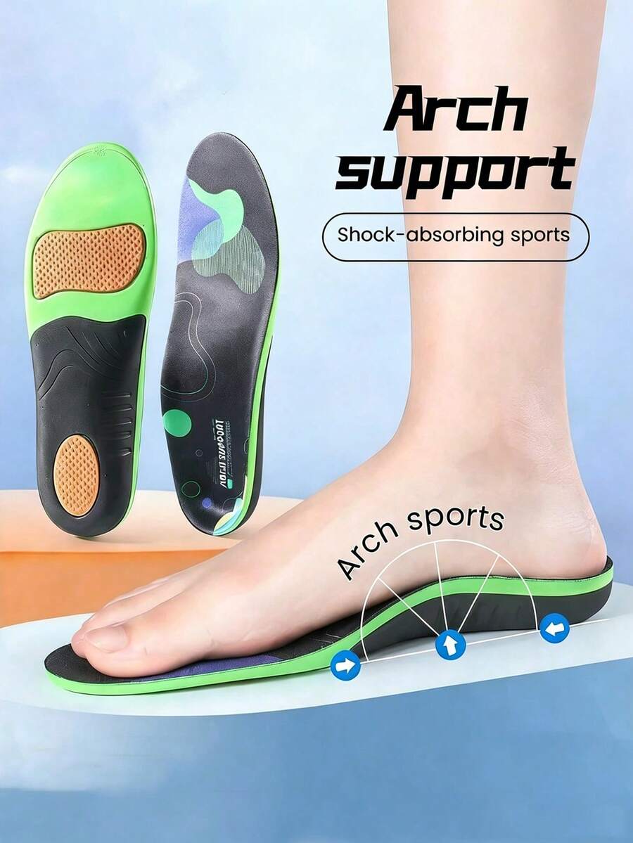 1 Pasang Sol Dalam Sepatu Unisex Warna Hitam dengan Dukungan Lengkungan Kaki, Peredam Guncangan, dan Bantalan Anti-Kelelahan untuk Sepatu/Boot Jalan Kaki Sehari-hari di Luar Ruangan