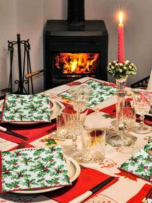 20/1pc Disposable Napkins, Green Plant & Red Berry Pattern, Christmas New Year Gift Party Napkins, Suitable For Christmas Gathering, Christmas Party, Restaurant Decor, Kitchen Decor, Christmas Home Decor, Christmas Gift - One Size Fits All - View 6