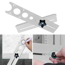 1 pieza Regla universal multifunción de acero inoxidable 304, herramienta de posicionamiento de perforación de precisión, localizador de azulejos y mármol, adecuada para herramienta universal de medición y marcado de azulejos de pared y piso, regla de ángulo de grado industrial - A - Ver 6
