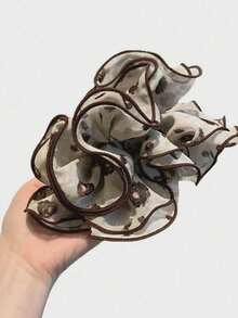 1pc Vintage Delicate High-End Korean Multi-Layer Chiffon Printed Ruffle Elastic Hair Scrunchie Beauty Home Hair Accessories Hair Ties School - Brown Ruffled Hair Tie - View 4
