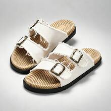DISARCON 1 Pair Men's Summer Sandals, Suitable For Outdoor Sports, Daily Wear, Vacation, Beach, Double Strap Design With Adjustable Upper Size, Vintage Classic Style, Breathable Canvas Upper, All-Season Indoor Slippers - Beige - View 2