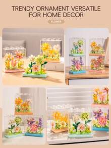Transparent Building Block Display Cover For Eternal Flowers, Home Decor, Desktop Puzzle Toy Gift - Multicolor - View 6