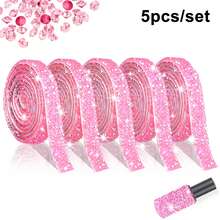5pcs/Set Rhinestone Ribbon - Self-Adhesive Crystal Shiny Ribbon, Handmade Rhinestone, Clothes, Cake, Phone, Birthday, Wedding Decoration Shiny Rhinestone Tape, DIY - 5-piece Set With Random Drill Bit 50cm - View 8
