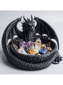 1pc Black Curly Dragon Resin Storage Tray, Gothic Witch Crystal Ore Display Dish, Multi-Functional Jewelry Key Coin Organizer, Wicca Altar Spiritual Desktop Decor Gift - Multicolor - View 4