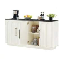 Arched Front Sideboard With 4 Doors, Soft-Close Hinges & Anti-Tip Device, 160cm Wide Storage Cabinet For Living Room & Dining Room, Wood Color - Black and White - View 11