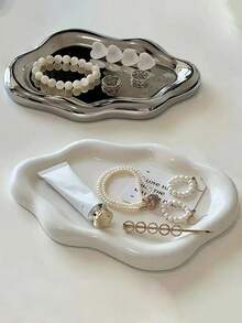 Minimalist Wave Shaped Storage Tray Back To School Dorm Essentials Smooth Decorative Plate For Jewelry Makeup Pens Small Stationery Desktop Display Organizer - Multicolor - View 3