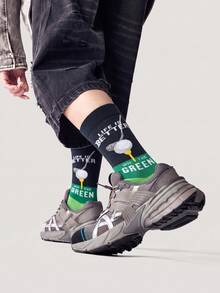 1/3/6 par kreativa golfstrumpor för herrar, bekväma och andningsbara mid-calf-strumpor, långa och roliga crazy happy socks för män - Multifärgad - Visa 5
