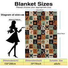 1 Stück Halloween Vintage karierte Totenkopf Fledermaus schwarze Katze digital bedruckte Flanelldecke - moderner Stil, Cartoon-Thema, ganzjährig bequem weiches Polyester-Strickgewebe, multifunktional, geeignet für Sofa, Bett, Reisen, Camping, Stuhl, Geschenkdecke - Verschiedenfarbig - Übersicht 6