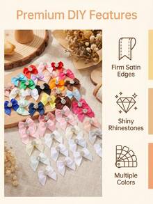 50pcs 2.5cm Mini Satin Ribbon Bows With Rhinestones, Multicolor Small Decorative Bows For DIY Hair Accessories, Doll Dressing, Gift Wrapping - View 6