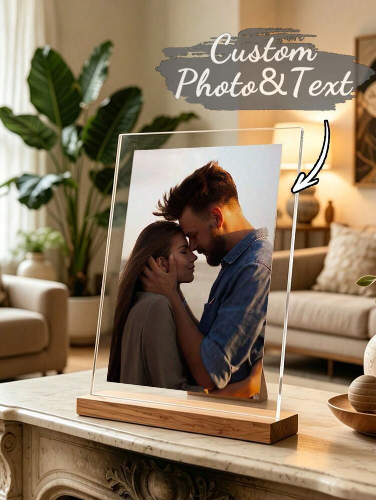 Soporte de Exhibición de Marco de Fotos Acrílico 2D Personalizable, Marco de Fotos de Compromiso Personalizado, Regalo Perfecto para Recién Casados, Parejas Comprometidas o Familia/Amigos - Multicolor - Añade 10