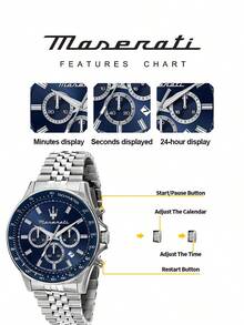 Maserati 經典三叉戟標誌奢華運動手錶 防刮礦物玻璃 摺疊扣 日常辦公配件 R8873640025 - 銀色 - 查看 7