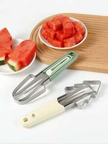 Alat Dapur Stainless Steel Pemotong Semangka Sendok Buah Multifungsi Pembagi Buah Rumah Tangga - MultiWarna - View 4