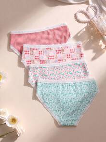 Mystèrelle 4pcs/Pack Pastoral Style Floral Lace Trim Comfortable Women's Triangle Panties - Multicolor - View 4