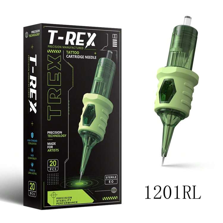 T-REX 20支/盒 高級無菌紋身針筒 醫療手術級不鏽鋼一次性紋身針筒 RL/RS/ #10 #12 尺寸 專業紋身師用品 - 墨綠色 - 查看 11