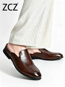 ZCZ Sandal Kasual Slip-On Pria Warna Cokelat dengan Ujung Tertutup - Coklat - View 2
