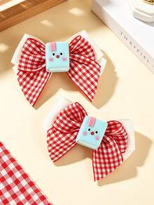 2/6pcs Plaid Print Double Layer Bow Hair Clips, Cute Cartoon School Style Hair Accessories, Suitable For School And After School Wear, Gift Choice For Back To School And Graduation Season - Multicolor - View 8