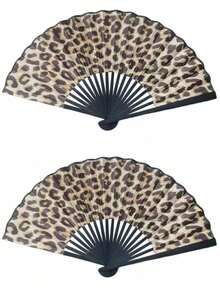 2/1pc Elegant Leopard Print Folding Fan Combines Retro Wild Style With Practical Cooling Function. Made Of Smooth Fabric And Sturdy Black Bamboo Ribs, Lightweight And Foldable For Easy Pocket Carry. Perfect For Summer Beach Trips, Nightclub Parties, Cosplay Shoots And Daily Outdoor Use. A Fashionable Photo Prop And Versatile Fashion Accessory Suitable For Women To Match Various Outfits While Beating The Heat. - Multicolor - View 13
