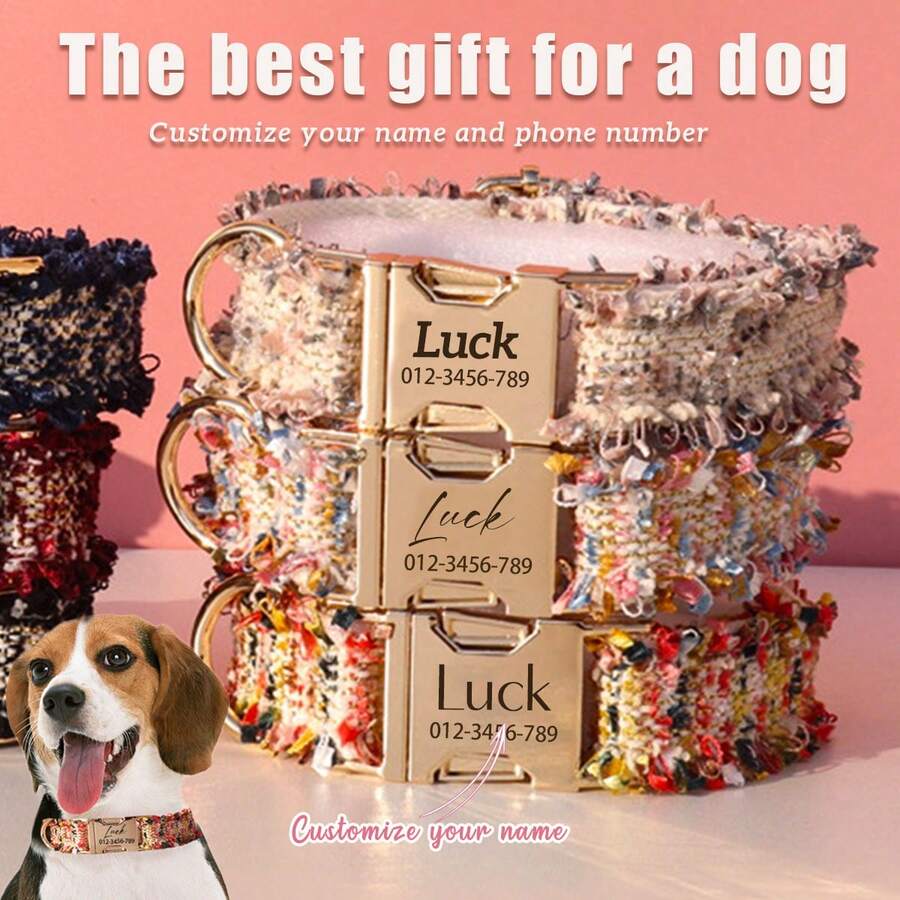 Personalized Pet Collar - Polyester Fiber Customizable Name & Phone Number Etc. - Pet Collar, Suitable For Small, Medium And Large Dogs, Best Gift For Dogs, Daily, Holiday, Best Gift For Friends And Family - Multicolor - View 1