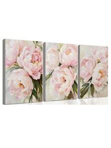 3pcs Vintage Melancholy Floral Wall Art, Dark Botanical Peony Art, Dark Academia Floral Wall Decor, Pink Peony Print, Soft Pink Floral Painting, Abstract Floral Poster, Personalized Home Decor Canvas Poster, Christmas Decoration, Christmas Gift, Framed/Unframed - Flower - View 15
