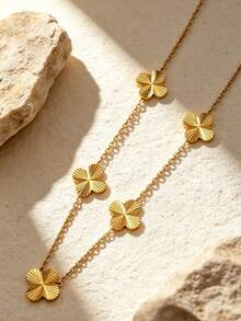 VceTd 1/3/4PCS Fashion Four-Leaf Clover Element Stainless Steel Women's Jewelry Set, Suitable For Daily Wear Or Holiday Gift - Yellow Gold - View 5