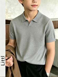 Boys' Teen Student Casual Solid Color Crew Neck Pullover Ribbed Knit Short Sleeve T-Shirt Spring Summer Top - Light Grey - View 9