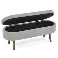 Multifunctional Storage Bench, Soft Chenille Fabric, Wooden Legs, Solid Wood Frame, 20L Storage Space, 110x40x42cm, For Bedroom, Living Room, Shoe Bench, Hallway - 灰色 - 查看 11
