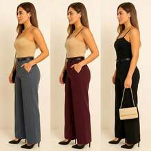 Set Of 3 Women's Tailored Trousers With Belt - 黑色 - 灰色 - 酒紅色 - 查看 4