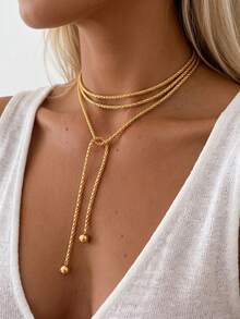 1pc Minimalist Multi-Layer Wrapped Long Necklace, Suitable For Women's Daily Wear, Dating, Party, Vacation, Travel, Gift For Girlfriend And Mom - Yellow Gold - View 3