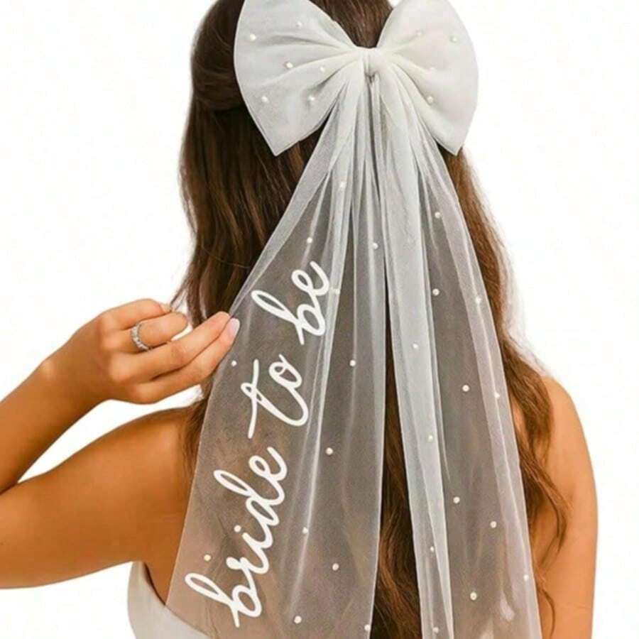 1pc Affordable Pure White Soft Bow Bridal Veil, Tulle Wedding Headpiece, Matches Bridal Gown, Practical Bachelorette Party Bride Baptism Accessory, Elegant Women's Hair Accessory Headscarf, Suitable For Wedding Banquet Photography, Summer, White, Wedding, Hair Accessory