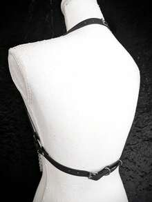 1 pieza Bustier con arnés de cadena con borlas en forma de corazón estilo punk oscuro para mujer, adecuado para fiestas rave - Negro - Ver 7