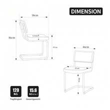 Retro-Style Rattan Dining Chair Set (2 Pieces) / Rattan Backrest Dining Chair / Chenille Seat Cushion / With Black Metal Frame / Suitable For Kitchen, Living Room And Bedroom - Ivory - View 11