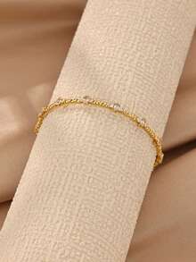 Exquisite Stackable Gold-Plated Bamboo & Ball Shape Bracelets With White Zirconia Inlay, 18K Gold Plated Fade-Resistant Adjustable Bangle, Suitable For Women, Mom, Best Friend And Girlfriend, Wedding, Vacation Charm Jewelry, Party, Daily Wear Accessory, Birthday Anniversary Gift - Various - View 10