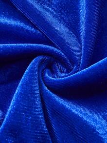 AIJ Women's Blue Velvet Fitted Mini Dress, Asymmetrical Neckline Long Sleeve Ruched Pencil Skirt, Suitable For Party Occasions - Royal Blue - View 8