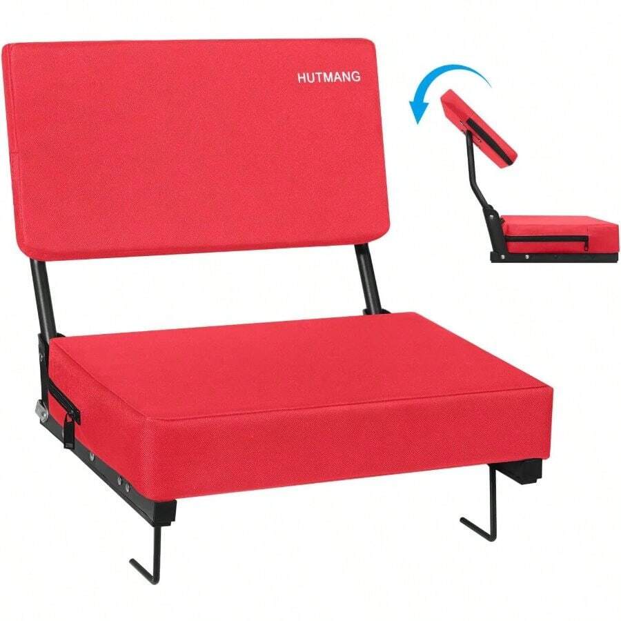 Swivel Backrest Stadium High-Density Cushion Bleacher Chair Adjustable Backrest, Lean-Back Design, Supportive Back, 6.3lbs Foldable, Dual Carry Modes, 330lbs Capacity - Red - View 1