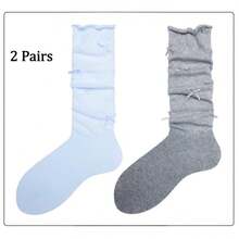 1/2 Paar graue Ballettsocken in Mittellänge, Schleifen-Slouch-Socken, weiße Kniestrümpfe mit umgeschlagener Kante, Schulanfang-Wadensocken für Damen - Verschiedenfarbig - Übersicht 25