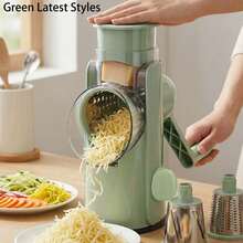 Hand Crank Rotary Cheese Grater Slicer With 3 Blades, Non-Slip Suction Base Manual Shredder For Cheese Veggies Nuts, Comes With Free Cleaning Brush - Green - View 2