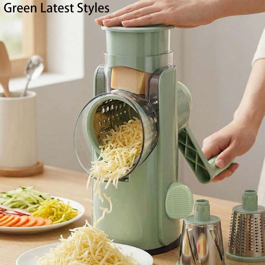 Hand Crank Rotary Cheese Grater Slicer With 3 Blades, Non-Slip Suction Base Manual Shredder For Cheese Veggies Nuts, Comes With Free Cleaning Brush