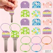 4pcs Striped Pattern Non-Slip Silicone Key Caps - Durable Non-Slip Key Identifiers, Suitable For Home, Office And Door Keys - Essential Item, Perfect For Family And Roommates, Keep Items Organized, Great Gift Choice - Multicolor - View 5