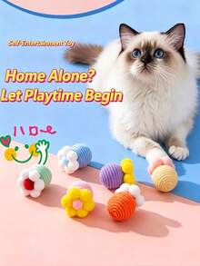 1pc Cat Toy Ball, Self-Entertainment Boredom Relief Cat Teaser Stick, Cotton Rope Teeth Cleaning Toy, Suitable For Kitten Physical Exercise Cat Supplies - Multicolor - View 4