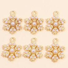 10Pcs Snowflake Series Pearl & Rhinestone Alloy Snowflake Pendants, Suitable For DIY Jewelry Making, Necklace Bracelet Earring Accessories, Christmas Holiday Decoration Gifts - Multicolor - View 30